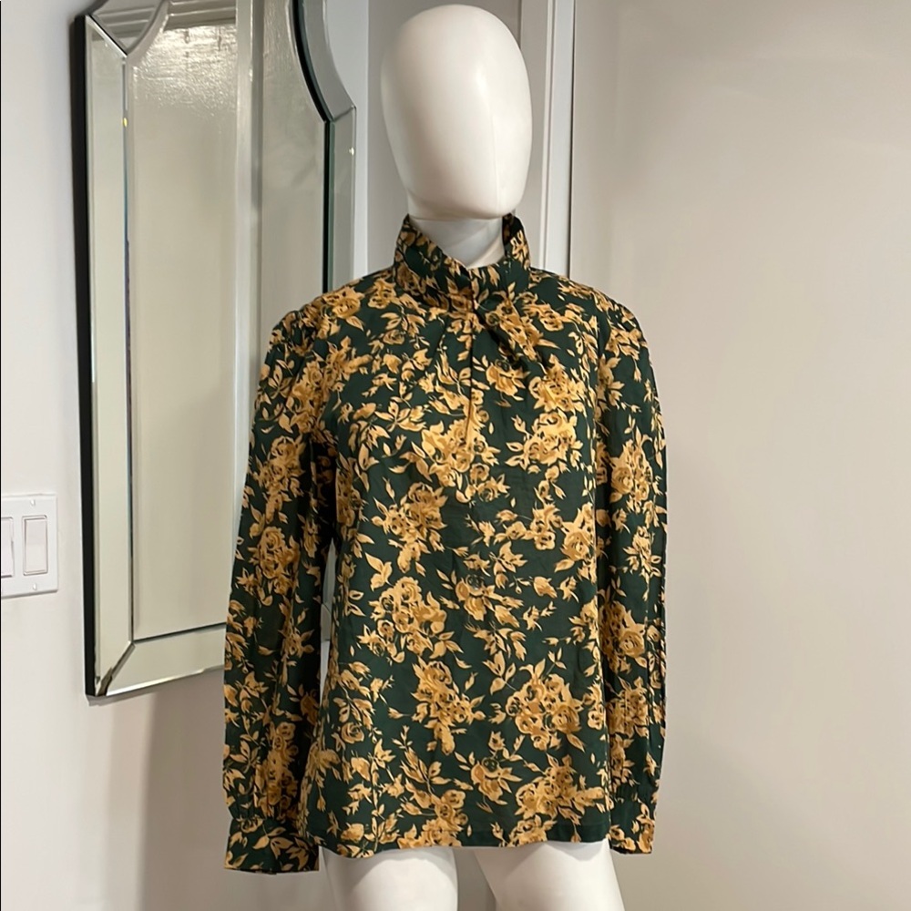 NWTS Mille Floral Green & Yellow Long Sleeve Blouse Sz M